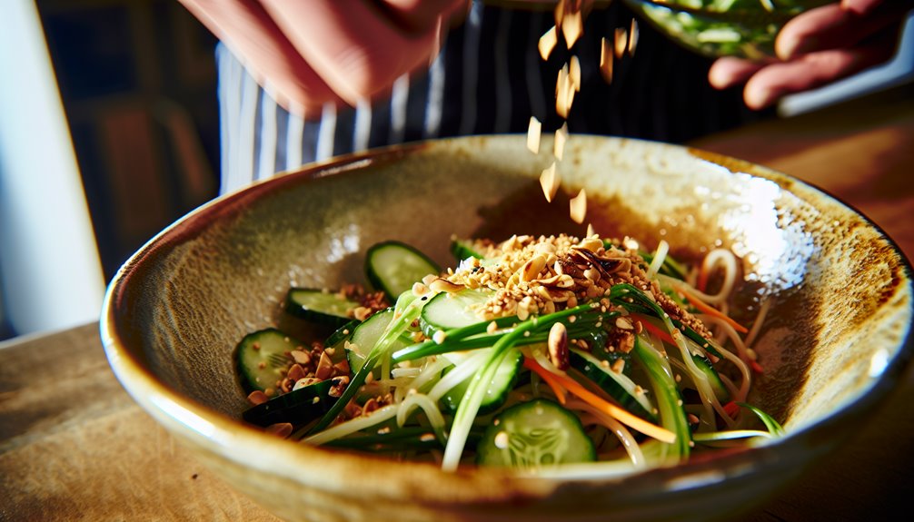 seesamiglaseerattu nuudelisalaatti esillepano