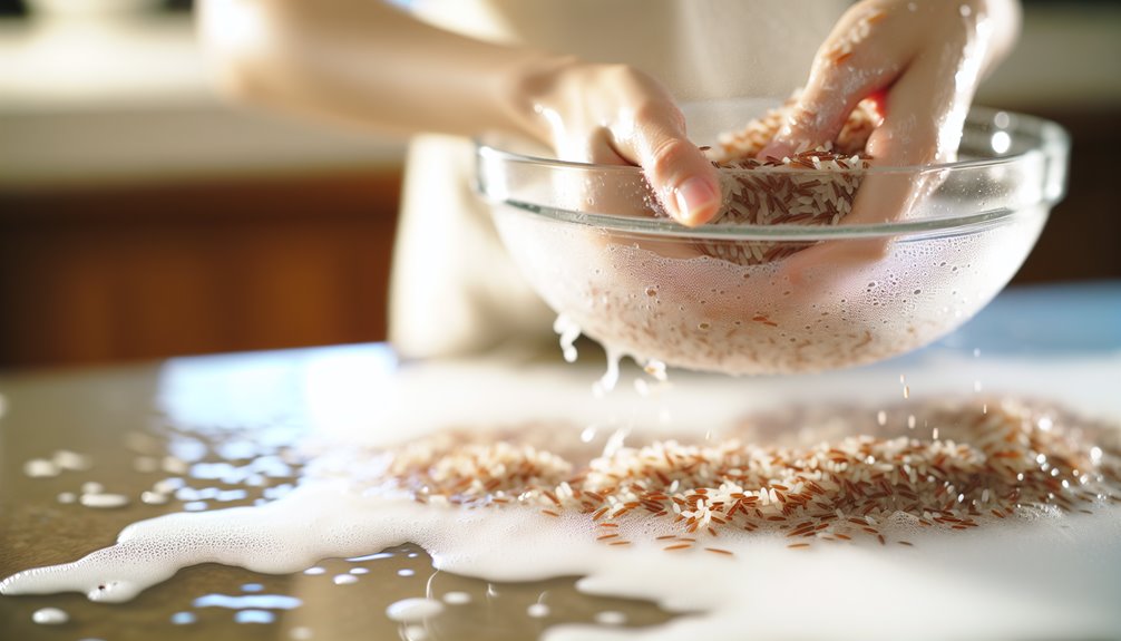 huolellisesti huuhtele ruskea riisi